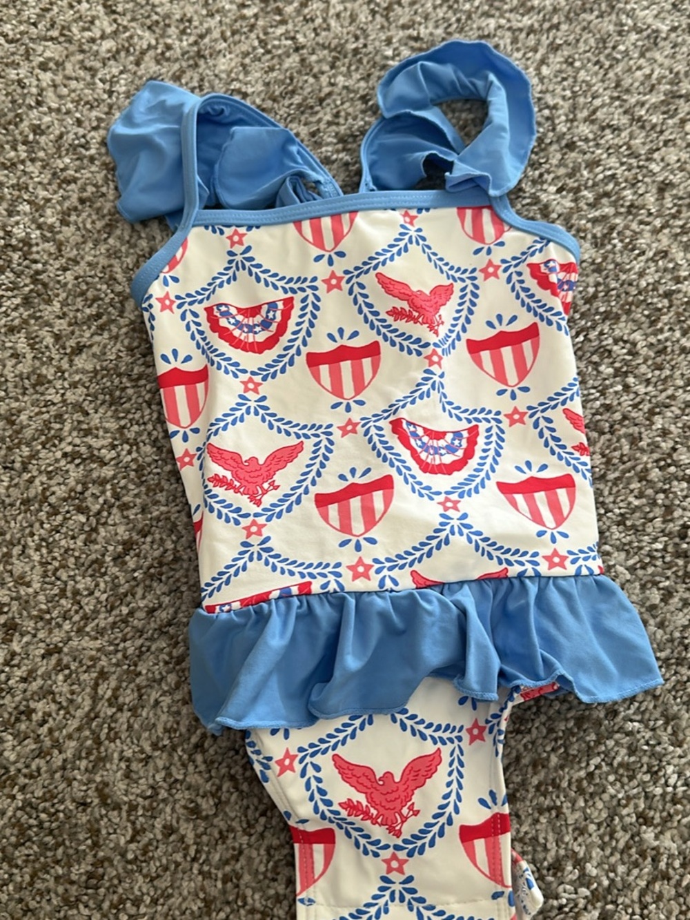 TBBC Girls Blue & Red Patriotic Ruffle One-Piece Swimsuit